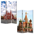 Red Blue and Ivory Canvas Folding Three Panel Screen Room Divider - 72-inch