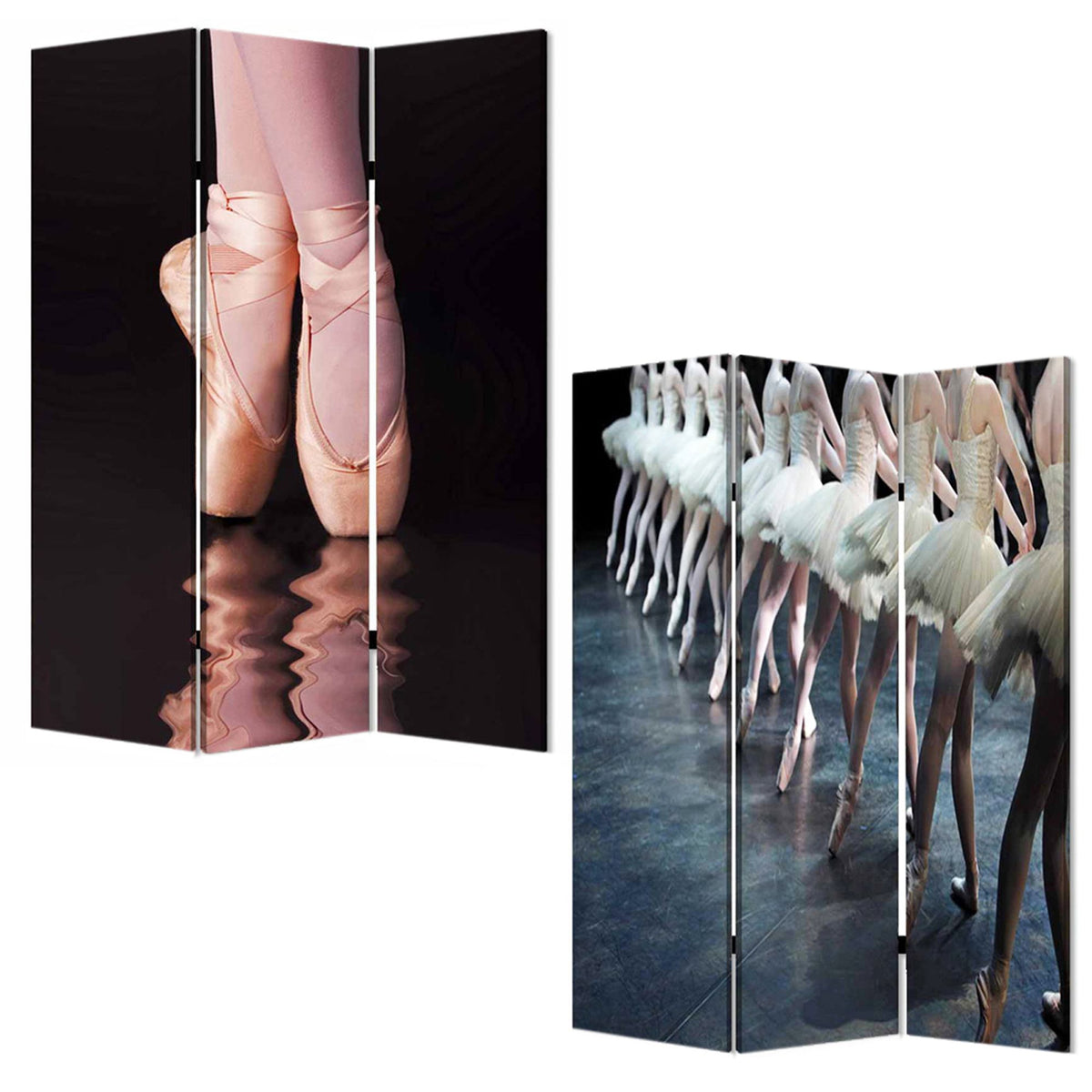 Black Canvas Folding Three Panel Screen Room Divider - 72-inch