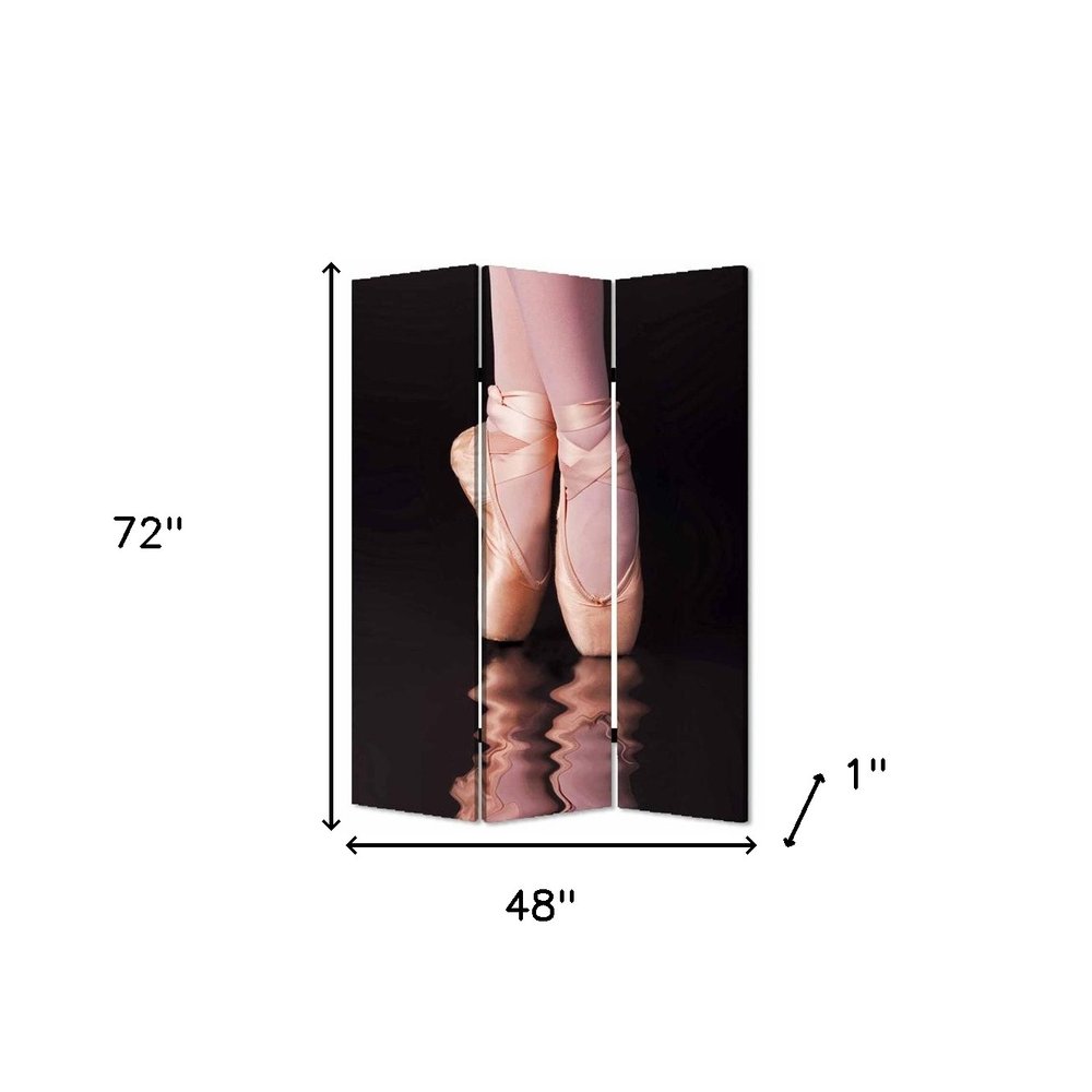 Black Canvas Folding Three Panel Screen Room Divider - 72-inch