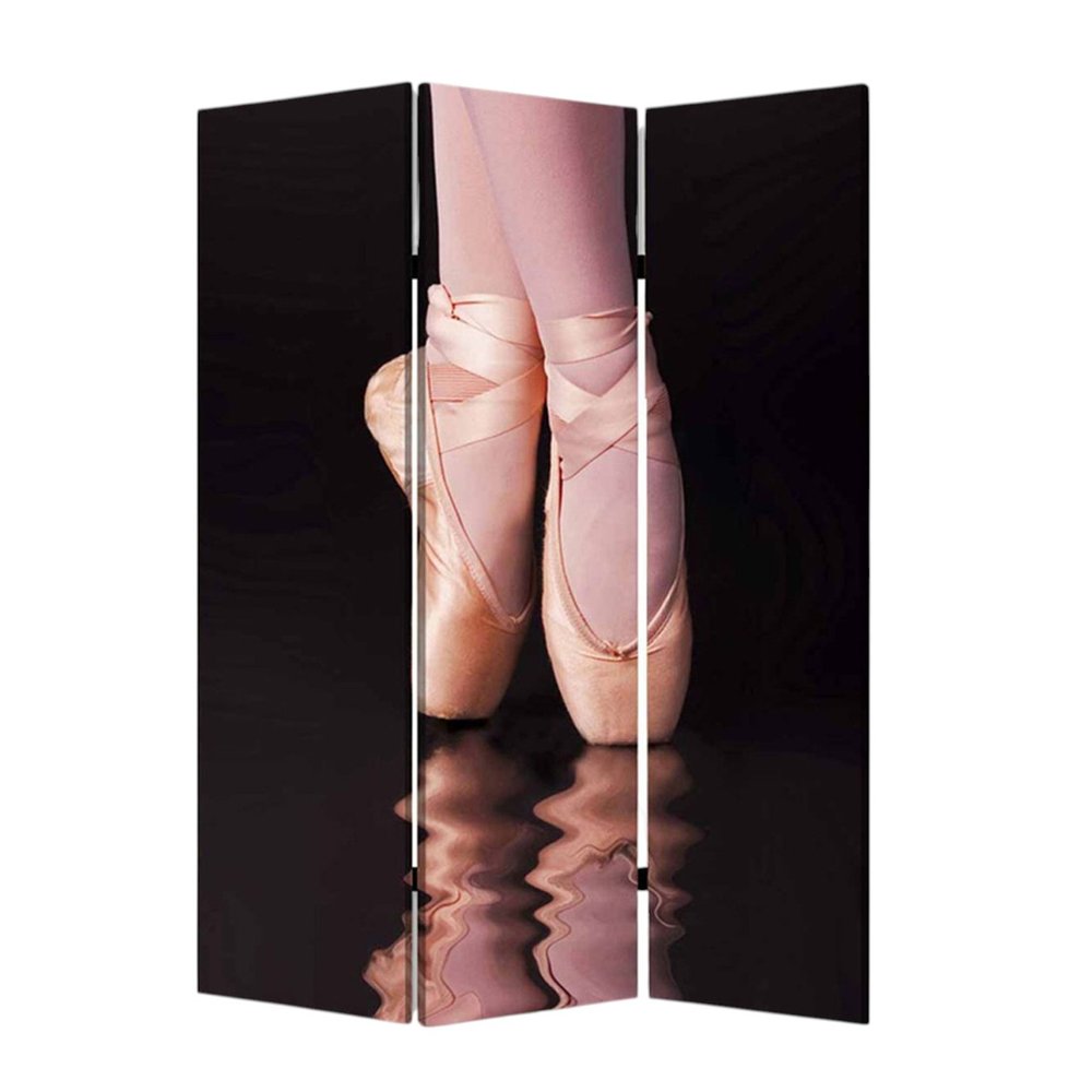 Black Canvas Folding Three Panel Screen Room Divider - 72-inch