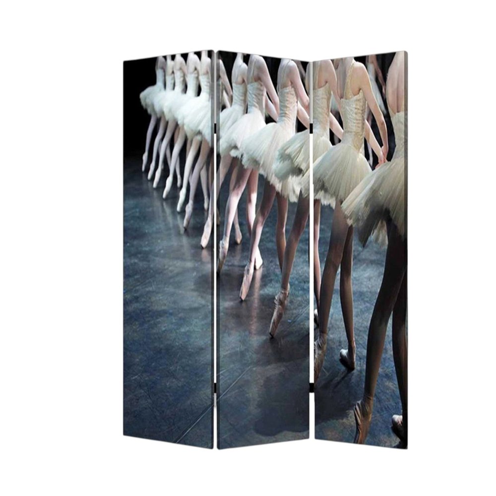 Black Canvas Folding Three Panel Screen Room Divider - 72-inch