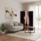 Black Canvas Folding Three Panel Screen Room Divider - 72-inch