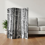 Gray and White Canvas Folding Three Panel Screen Room Divider - 72-inch