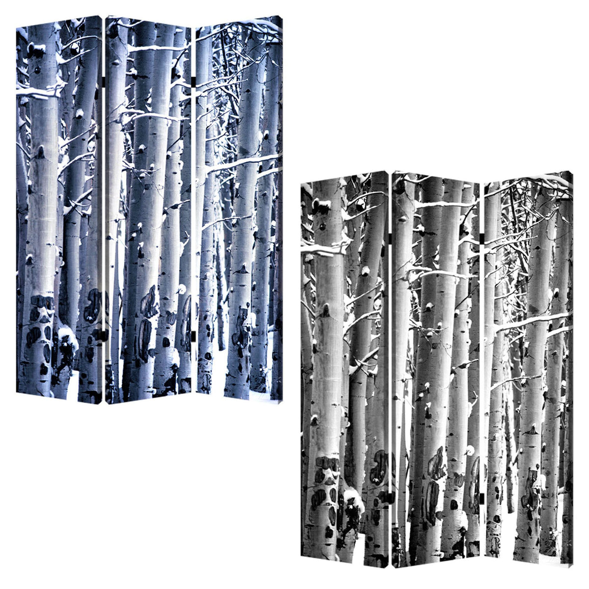 Gray and White Canvas Folding Three Panel Screen Room Divider - 72-inch