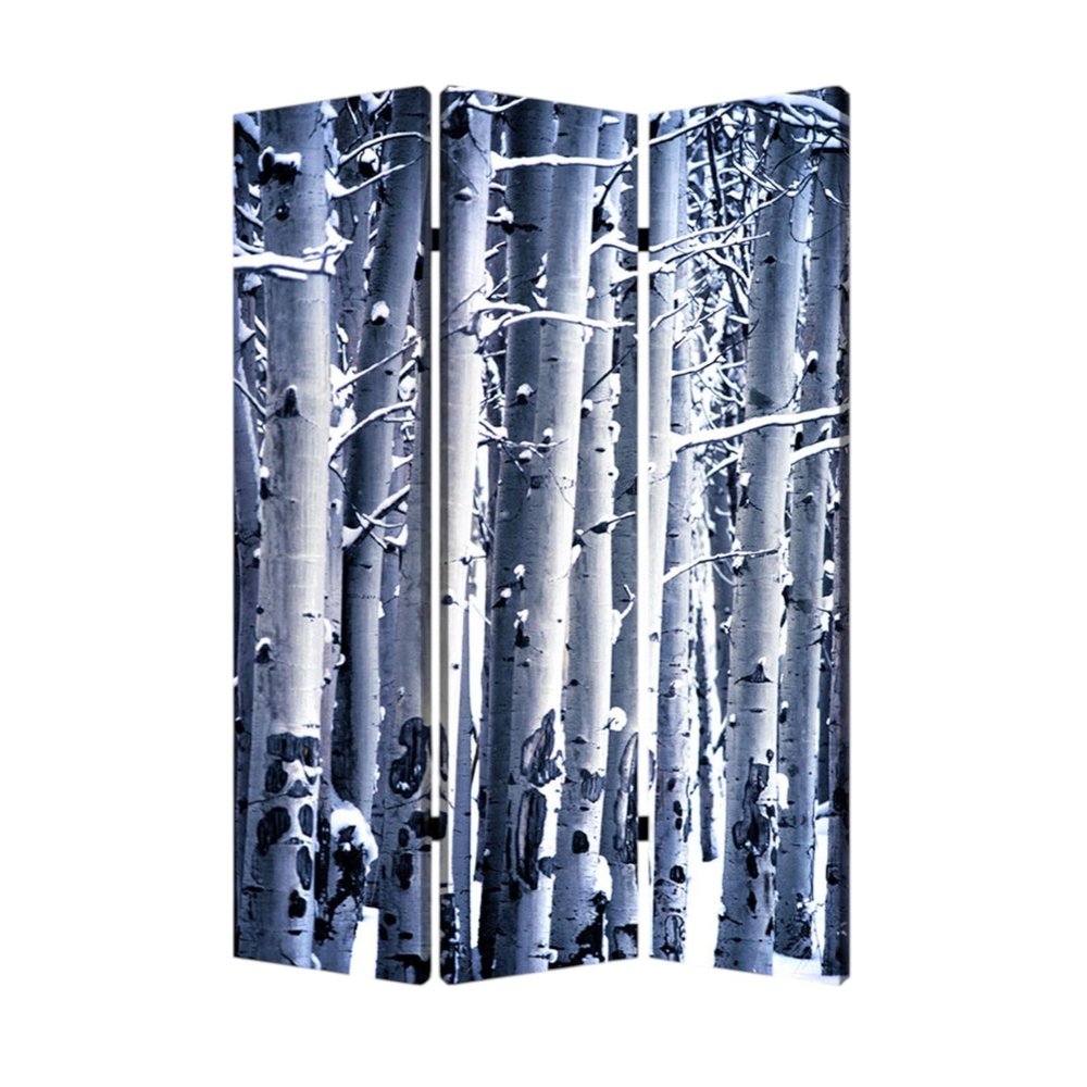 Gray and White Canvas Folding Three Panel Screen Room Divider - 72-inch