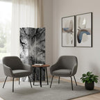 Black and Blue Canvas Folding Three Panel Screen Room Divider - 72-inch