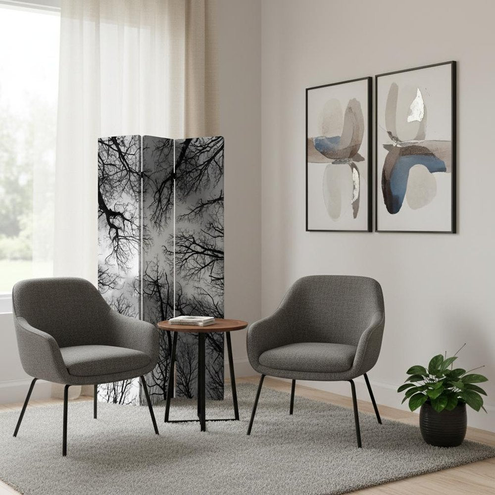 Black and Blue Canvas Folding Three Panel Screen Room Divider - 72-inch