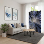 Black and Blue Canvas Folding Three Panel Screen Room Divider - 72-inch