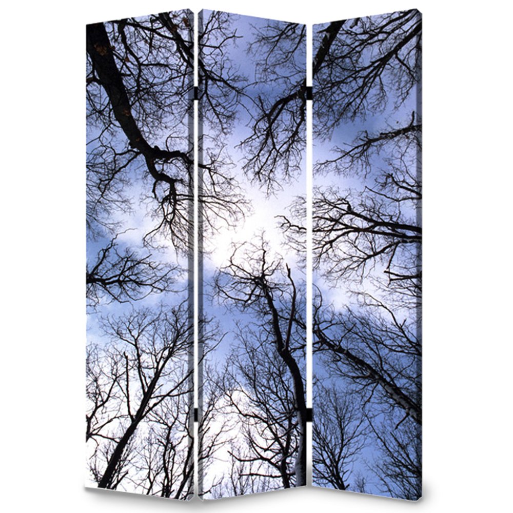 Black and Blue Canvas Folding Three Panel Screen Room Divider - 72-inch