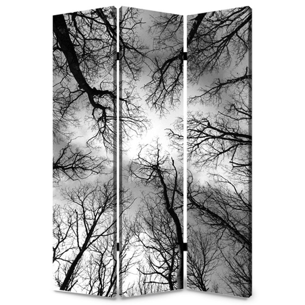 Black and Blue Canvas Folding Three Panel Screen Room Divider - 72-inch