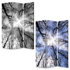 Black and Blue Canvas Folding Three Panel Screen Room Divider - 72-inch