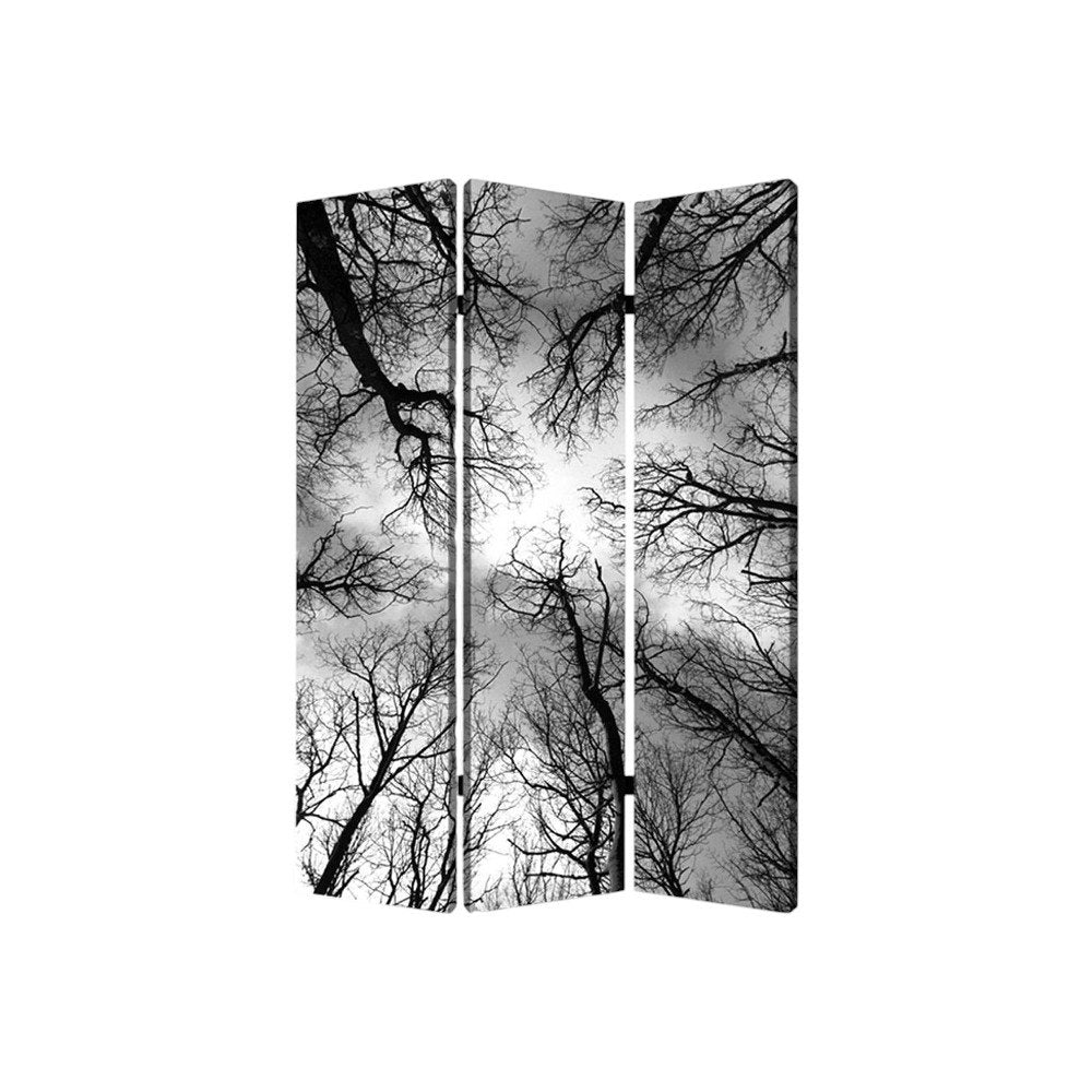 Black and Blue Canvas Folding Three Panel Screen Room Divider - 72-inch