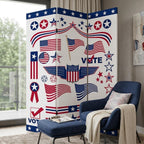 Blue and White Canvas Folding Three Panel Screen Room Divider - 72-inch