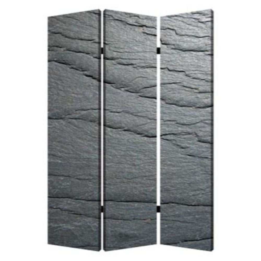 Gray Canvas Folding Three Panel Screen Room Divider - 72-inch