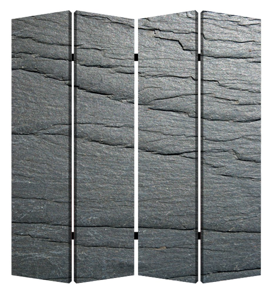 Gray Canvas Folding Four Panel Screen Room Divider - 84-inch