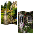 Green Canvas Folding Three Panel Screen Room Divider - 72-inch