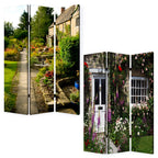 Green Canvas Folding Three Panel Screen Room Divider - 72-inch