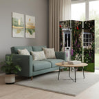 Green Canvas Folding Three Panel Screen Room Divider - 72-inch