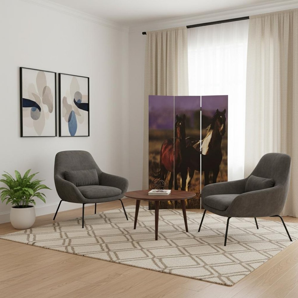 Brown Canvas Folding Three Panel Screen Room Divider - 72-inch