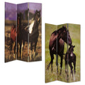 Brown Canvas Folding Three Panel Screen Room Divider - 72-inch