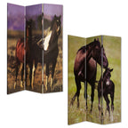 Brown Canvas Folding Three Panel Screen Room Divider - 72-inch