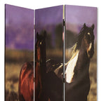 Brown Canvas Folding Three Panel Screen Room Divider - 72-inch