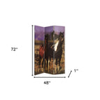 Brown Canvas Folding Three Panel Screen Room Divider - 72-inch