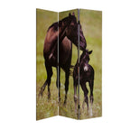 Brown Canvas Folding Three Panel Screen Room Divider - 72-inch