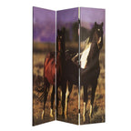 Brown Canvas Folding Three Panel Screen Room Divider - 72-inch