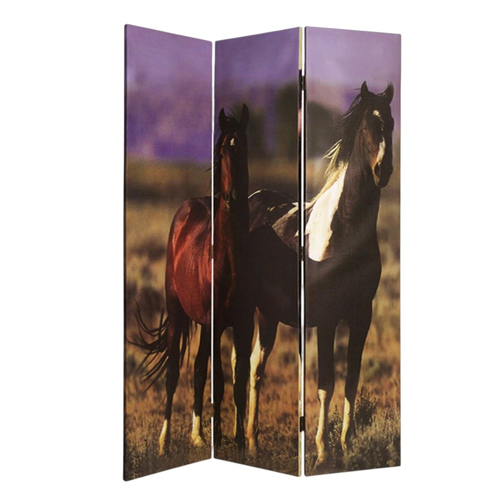 Brown Canvas Folding Three Panel Screen Room Divider - 72-inch