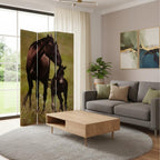 Brown Canvas Folding Three Panel Screen Room Divider - 72-inch