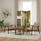 Beige Canvas Folding Three Panel Screen Room Divider - 72-inch