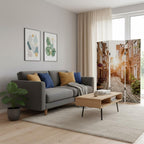 Beige Canvas Folding Three Panel Screen Room Divider - 72-inch