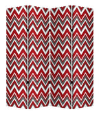 Red and Gray Canvas Folding Four Panel Screen Room Divider - 84-inch