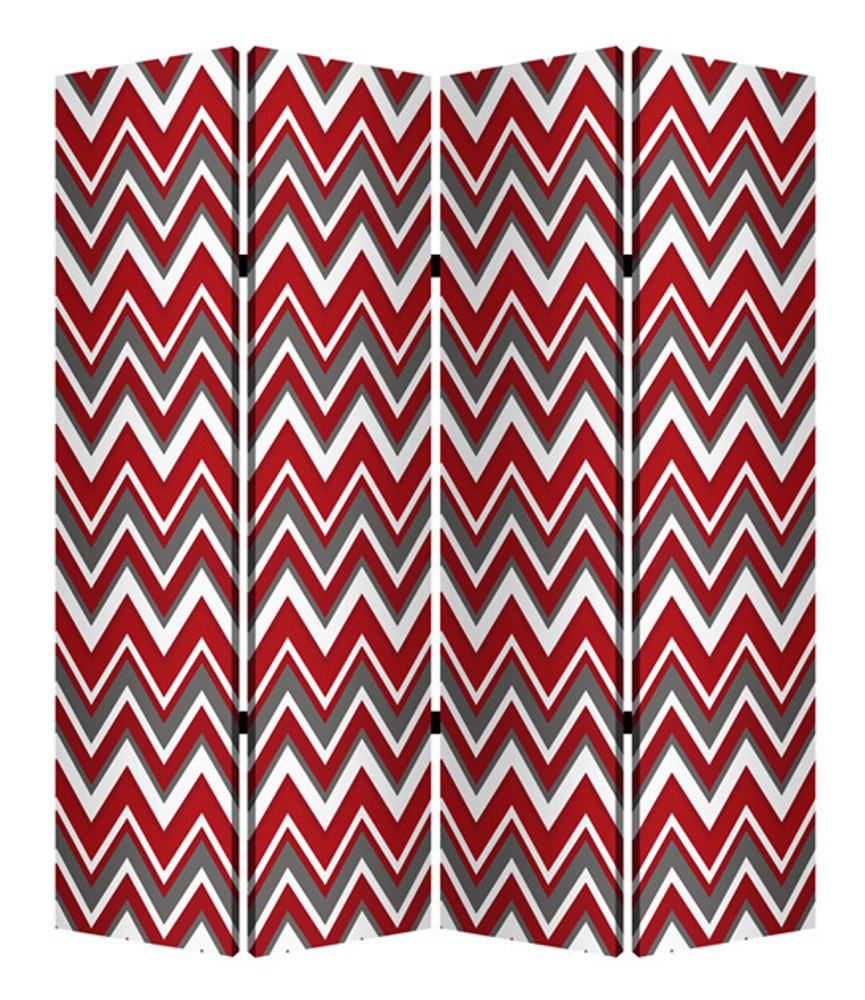 Red and Gray Canvas Folding Four Panel Screen Room Divider - 84-inch