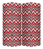 Red and Gray Canvas Folding Four Panel Screen Room Divider - 84-inch