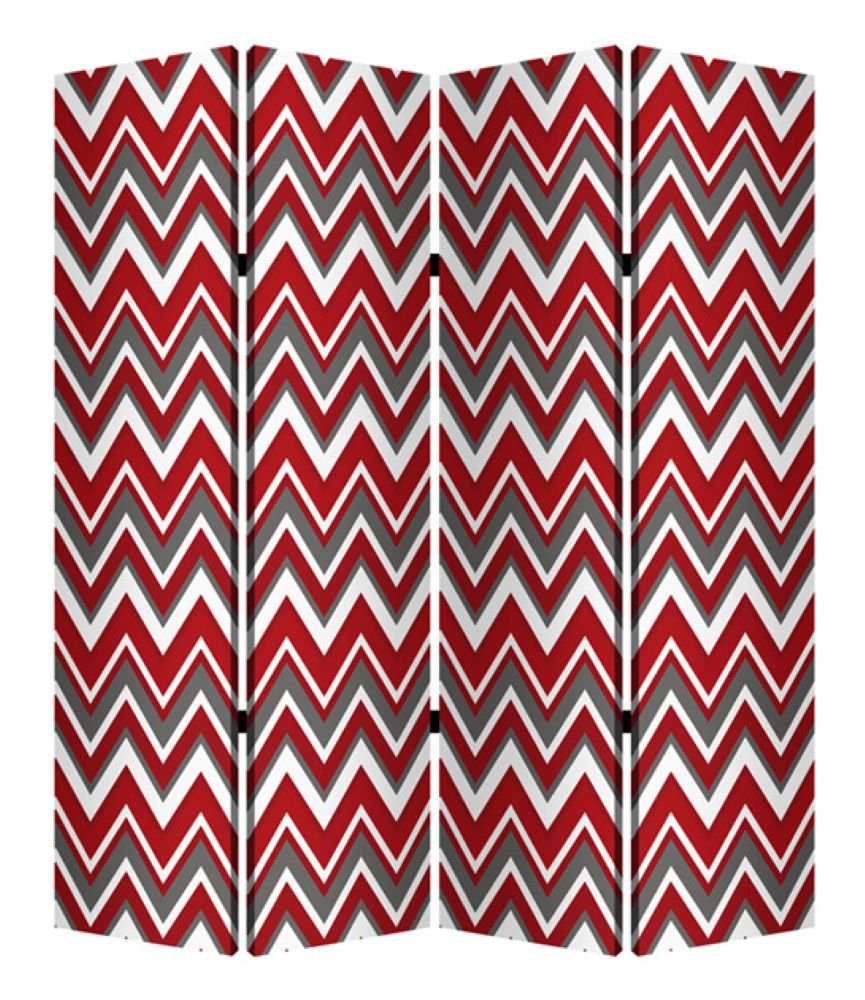 Red and Gray Canvas Folding Four Panel Screen Room Divider - 84-inch