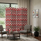 Red and Gray Canvas Folding Four Panel Screen Room Divider - 84-inch