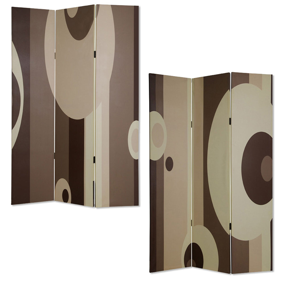 Brown Canvas Folding Three Panel Screen Room Divider - 72-inch
