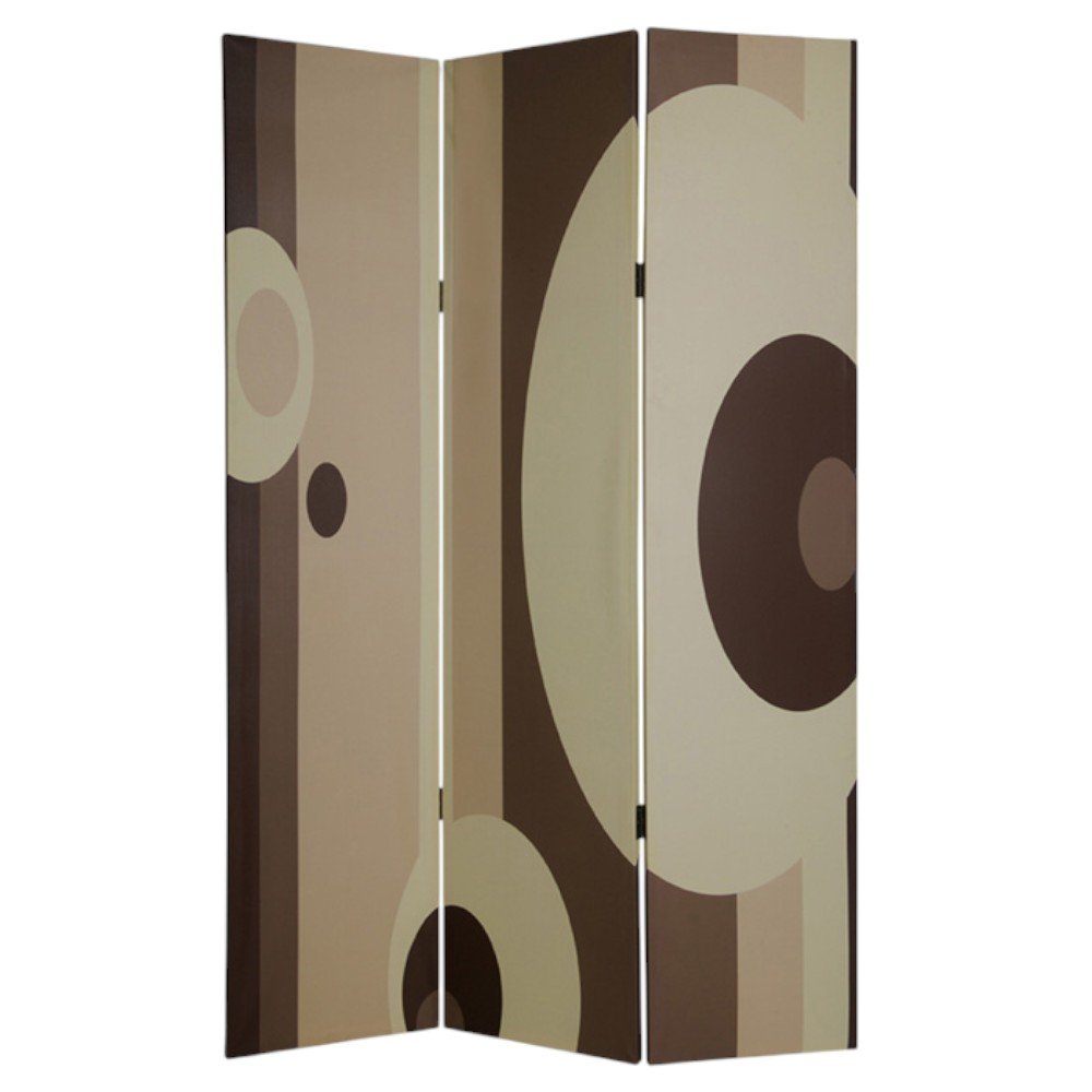 Brown Canvas Folding Three Panel Screen Room Divider - 72-inch