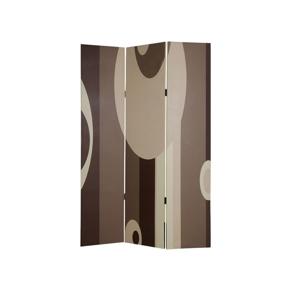 Brown Canvas Folding Three Panel Screen Room Divider - 72-inch