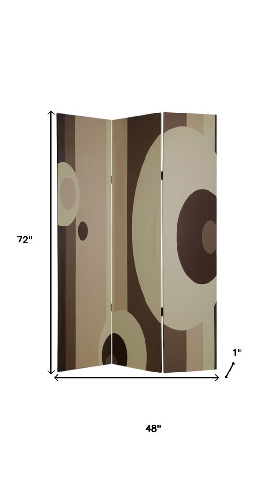 Brown Canvas Folding Three Panel Screen Room Divider - 72-inch