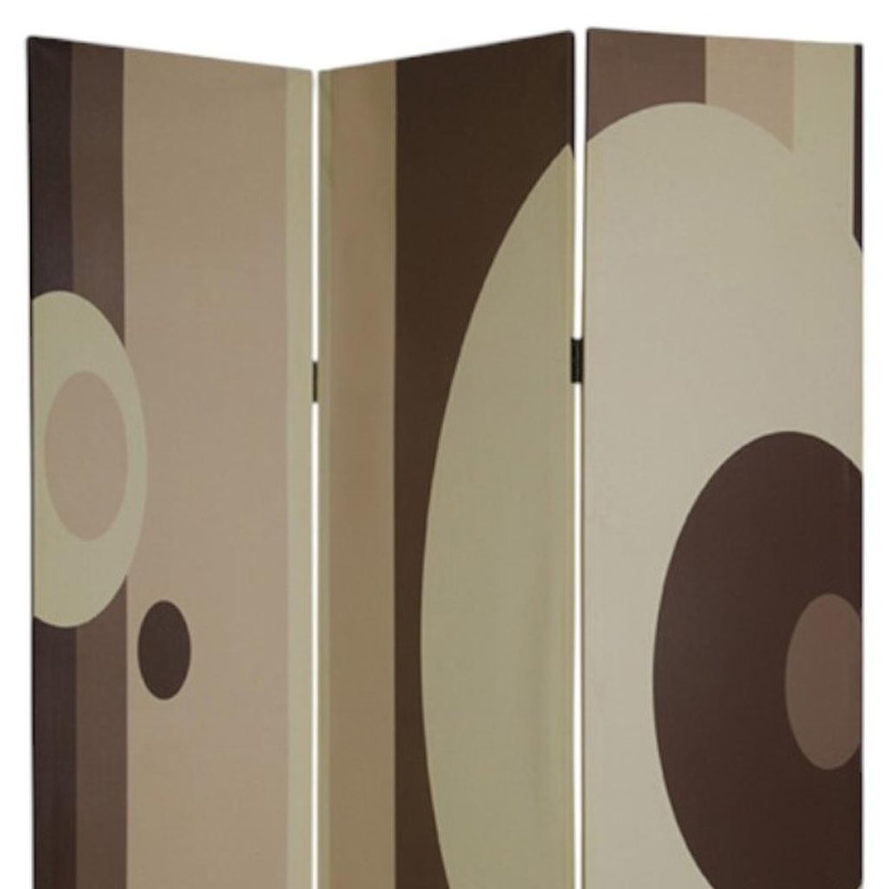Brown Canvas Folding Three Panel Screen Room Divider - 72-inch