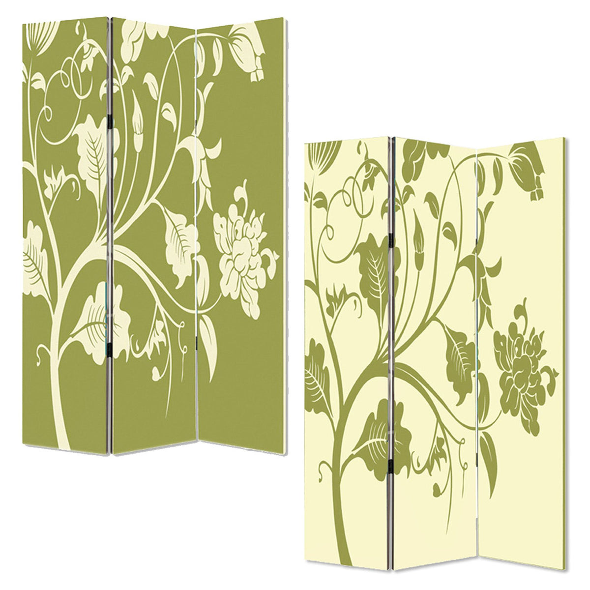 Green Canvas Folding Three Panel Screen Room Divider - 72-inch
