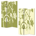 Green Canvas Folding Three Panel Screen Room Divider - 72-inch