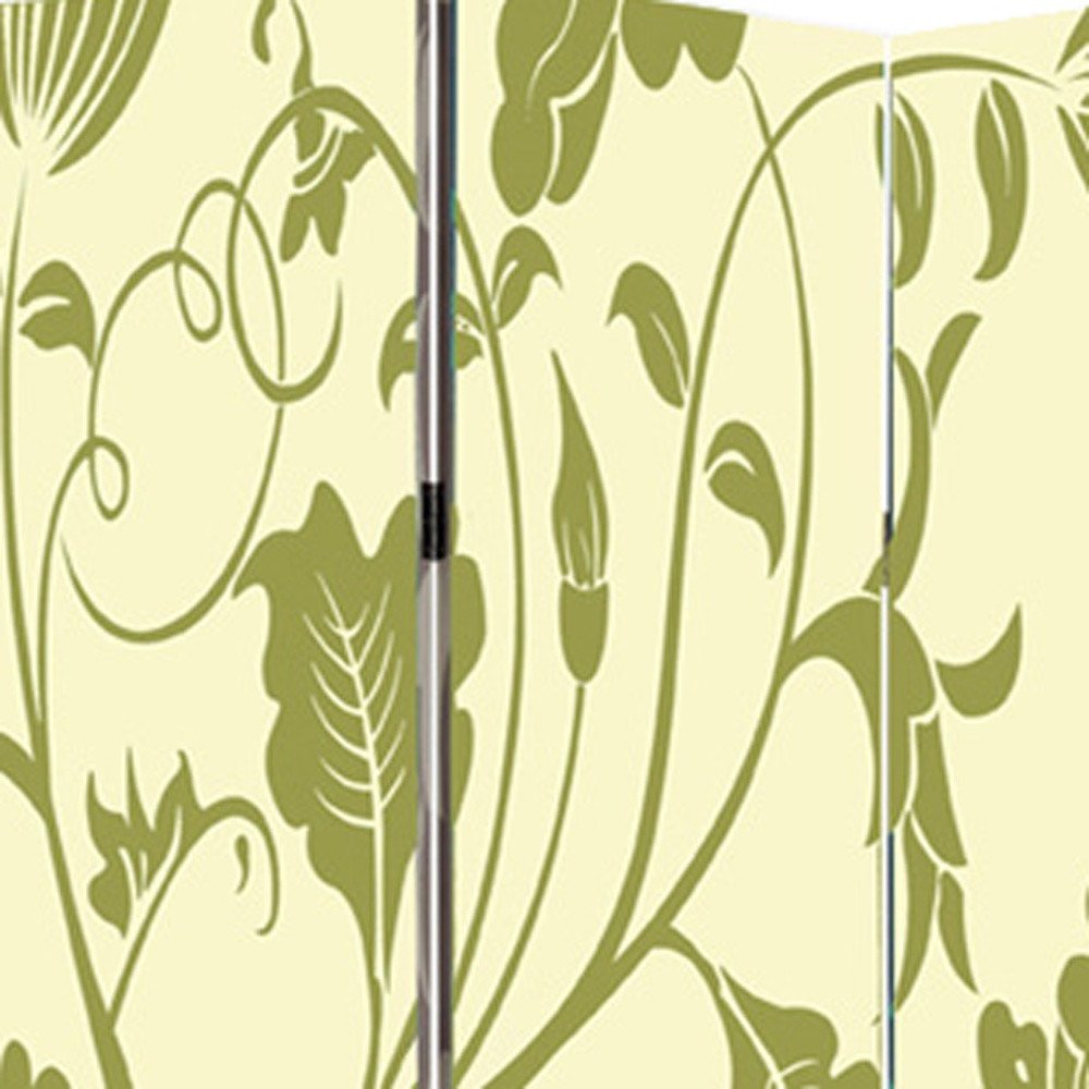 Green Canvas Folding Three Panel Screen Room Divider - 72-inch