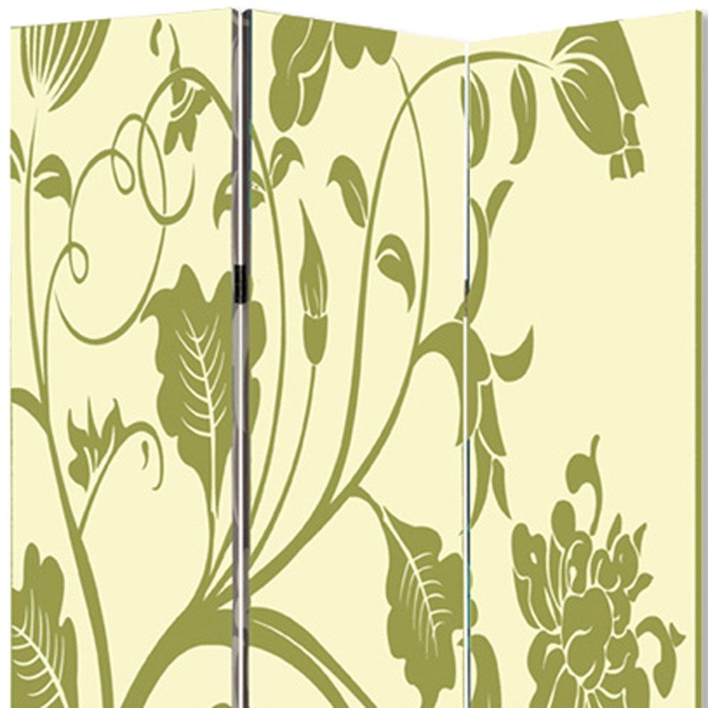 Green Canvas Folding Three Panel Screen Room Divider - 72-inch