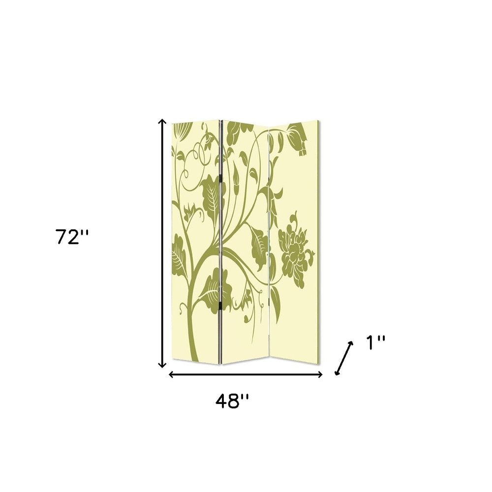 Green Canvas Folding Three Panel Screen Room Divider - 72-inch