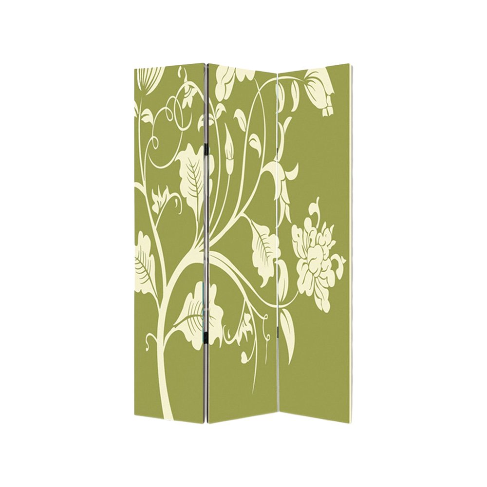 Green Canvas Folding Three Panel Screen Room Divider - 72-inch