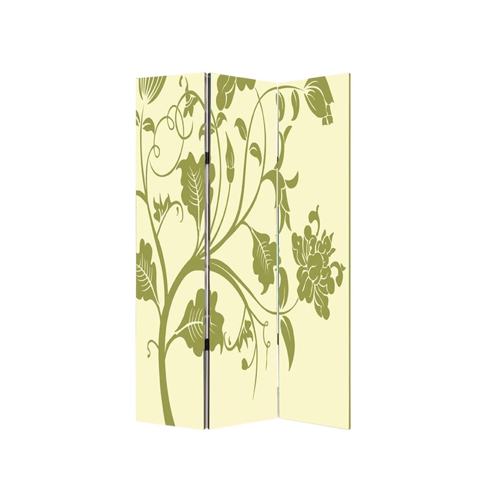 Green Canvas Folding Three Panel Screen Room Divider - 72-inch